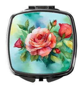 Oklahoma Roses in Watercolor Compact Mirror Decorative Travel Makeup Mirror for Women Girls Gifts Pocket Makeup Mirror Folding Handheld