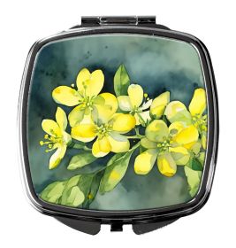 South Carolina Yellow Jessamine in Watercolor Compact Mirror Decorative Travel Makeup Mirror for Women Girls Gifts Pocket Makeup Mirror Folding H