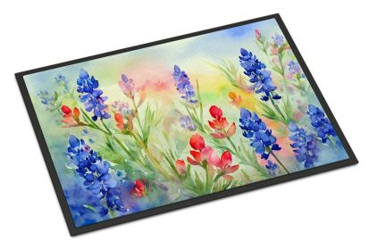 NEW Texas Bluebonnets in Watercolor Doormat Front Door Mat Indoor Outdoor Rugs for Entryway, Non Slip Washable Low Pile, 18H X 27W