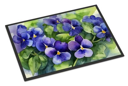 NEW Rhode Island Violets in Watercolor Doormat Front Door Mat Indoor Outdoor Rugs for Entryway, Non Slip Washable Low Pile, 18H X 27W