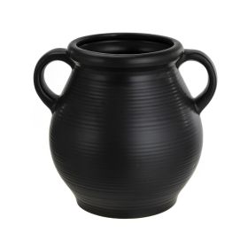 Ceramic Vase with Ribbed Finish, Black