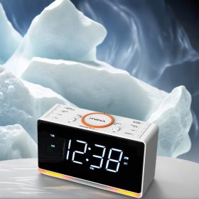 1pc White LED Alarm Clock Radio With Wireless Speaker, FM Radio, Dual Alarm And USB Charger , Bedside Desk Clock With Adjustable Dimmer And Night (Option: Model)