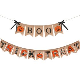 Halloween Burlap Banner Halloween Party Mantel Wall Hanging Supplies For Home Farmhouse Patio-Selling On Amazon Is Prohibited (Option: Brownishorange)