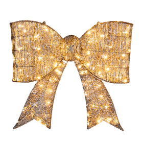 Pre-lit Outdoor Giant Bowknot Christmas Decoration, Lighted Metal Frame With 124 Warm White LED Lights, For Front Door Gate Wall Indoor Outdoor H (Option: Golden)