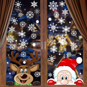 4 Sheets Christmas Window Clings Snowflake Snowman Moose Elk Pattern Window Decals Reusable Static Stickers For Christmas Holiday Birthday Home D (Option: Multicolor)