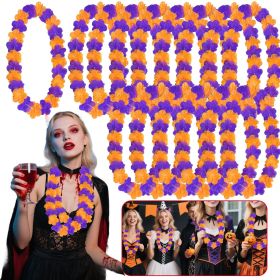 24 Pcs Halloween Leis Hawaiian Leis Necklace Tropical Flower Lei Floral Luau Party Decorations Orange Purple Dance Garland Headbands Photo Booth (Option: 24pcs)