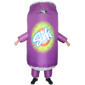 Inflatable Soda Water Costumes For Adults Blow Up Soda Drink Costume Fat Jumpsuit Funny Fancy Dress For Halloween Party, Free Size-Only Supports (Color: Purple)