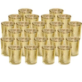 24Pcs Gold Votive Tealights Candle Holders Mercury Glass Shinny Candle Holders For Wedding Birthday Party Home Decoration Table Centerpiece (Option: 24pcs)