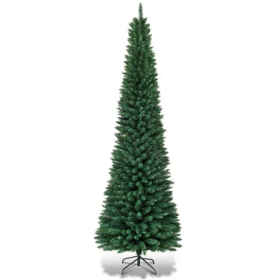 7ft Slim Pencil Christmas Tree - Space-Saving Design For Small Corners, 700 Realistic PVC Branches With Flocked Finish (Color: Green)