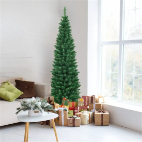 6ft Slim Pencil Christmas Tree - Space-Saving Design For Small Corners, 400 Realistic PVC Branches With Flocked Finish (Option: Christmas)