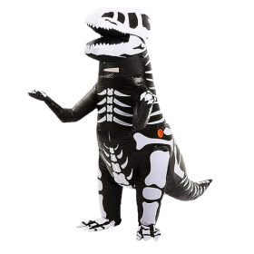 Skeleton Ribs Dinosaur Inflatable Costume Blow Up Fancy Dress Costume For Child Halloween Cosplay Party Christmas-Only Supports Self-pickup. (Color: Black)