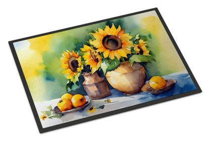 NEW Sunflowers in Watercolor Doormat Front Door Mat Indoor Outdoor Rugs for Entryway, Non Slip Washable Low Pile, 18H X 27W (Default: Default)